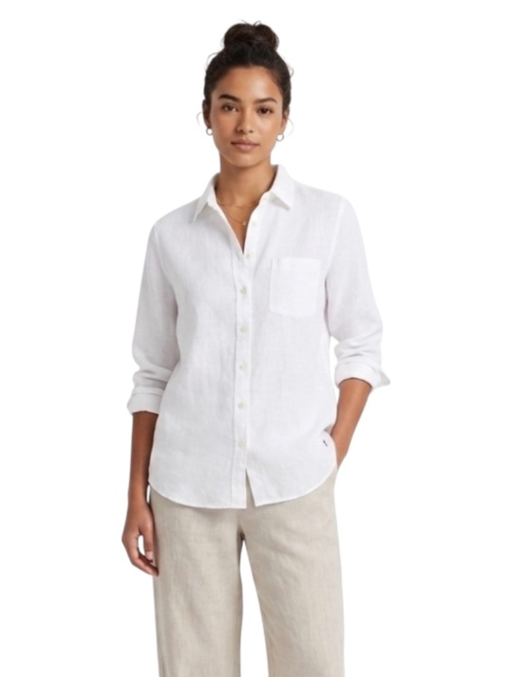 Uniqlo Womens 100% Linen Long Sleeve Shirt SzM White Classic Timeless Clean Girl
